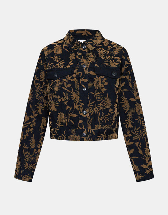 플라워 &amp; 리브스 프린트 데님 자켓