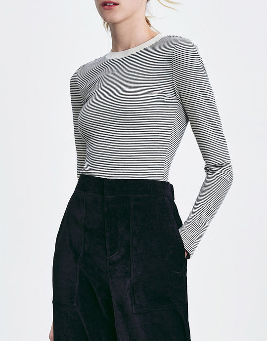 스트라이프 니트 슬림 탑