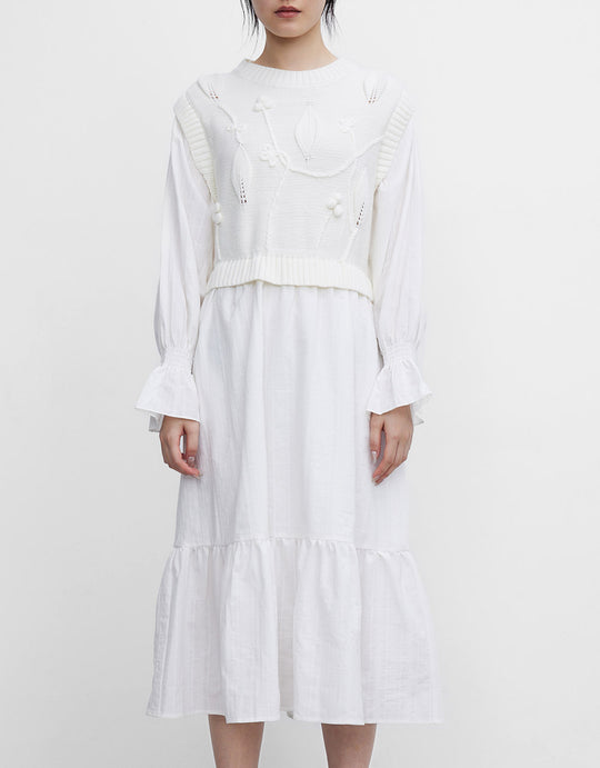 페이크 투피스 크루넥 니트 프릴 헴 드레스