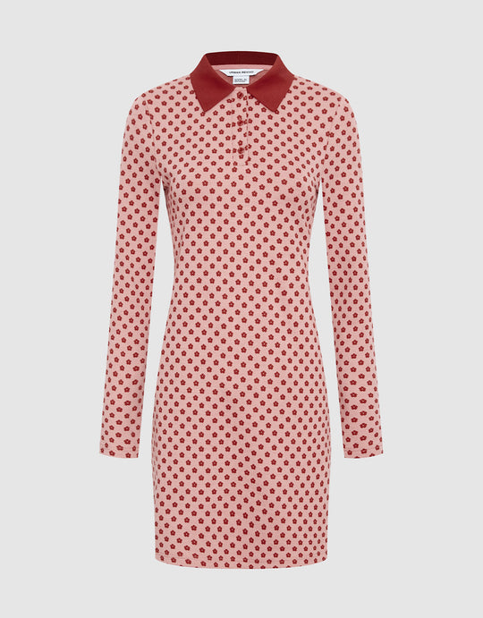 플로럴 프린트 하프 버튼 니트 드레스