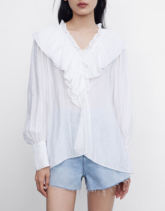러플 라펠 블라우스