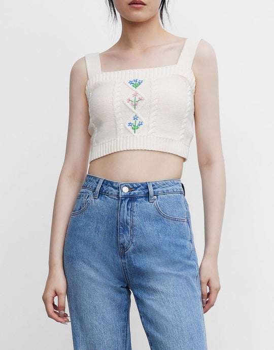 스퀘어 넥 니트 슬리브리스 탑