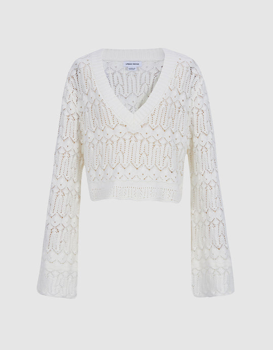 벨 슬리브 포인텔 니트 탑