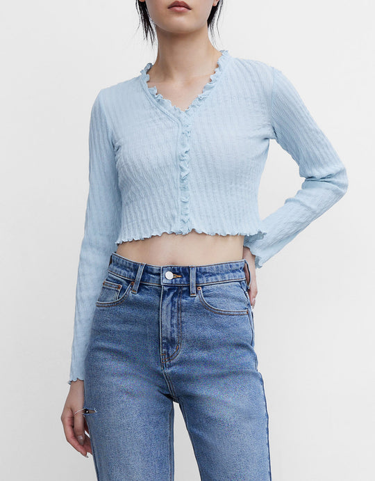 프릴 트리밍 크롭 티셔츠