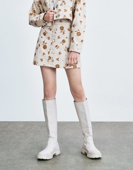 플로럴 프린트 데님 스커트
