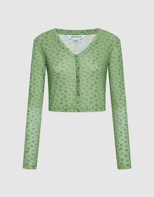 플로럴 프린트 핏 니트 탑