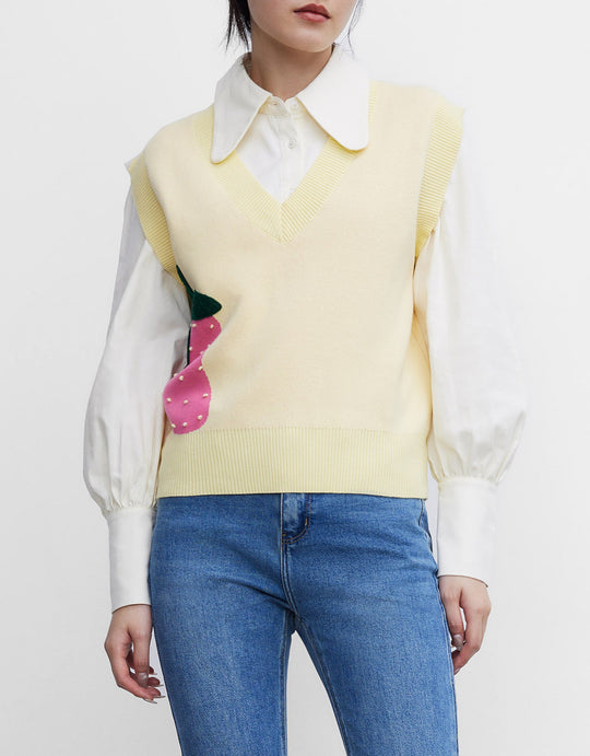 딸기 패턴 스웨터 조끼