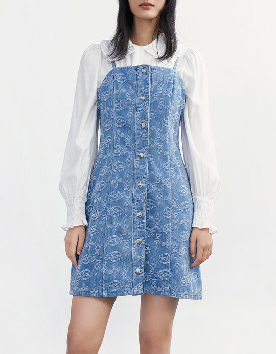 지오 패턴 데님 캐미 드레스