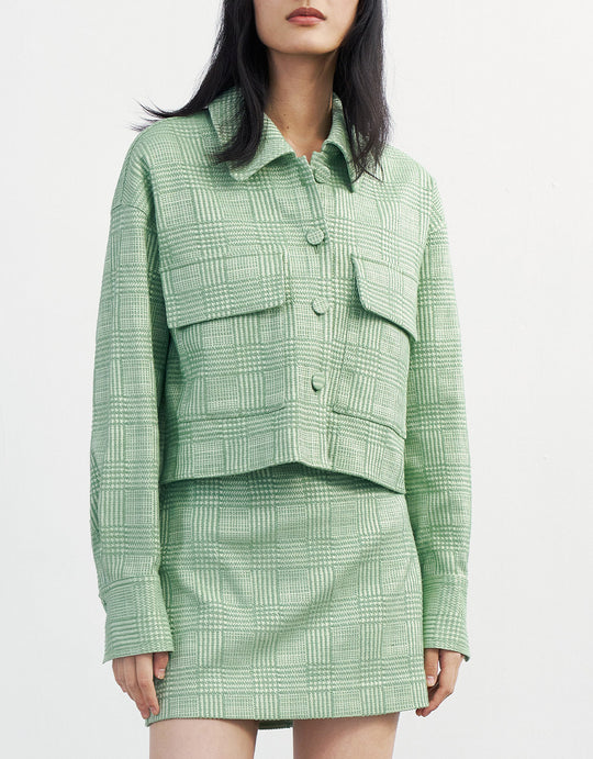 체크 버튼 프론트 플랩 포켓 자켓