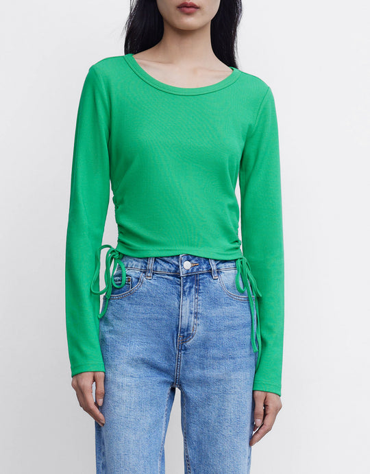 드로스트링 사이드 롱 슬리브 티셔츠