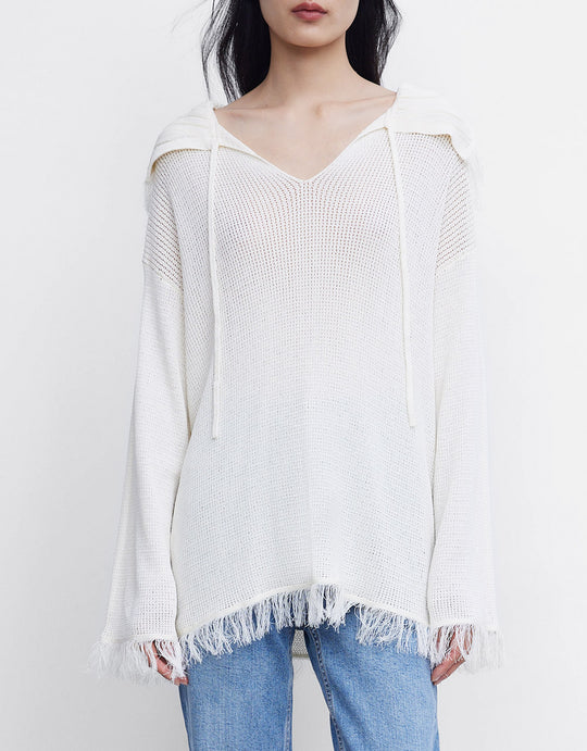 로우 헴 컷 아웃 골지 니트 탑