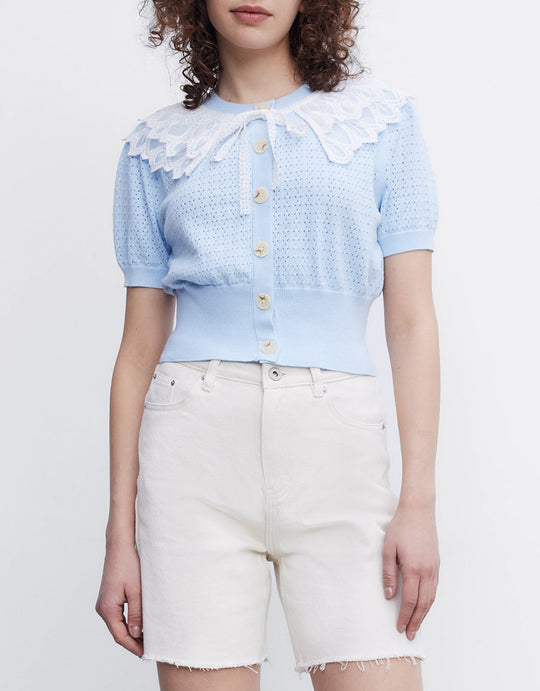 크루넥 퍼프 슬리브 가디건