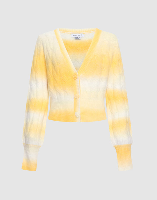 V넥 케이블 니트 가디건