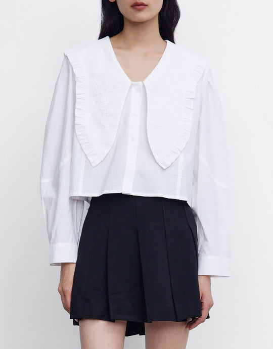 빅칼라 퍼프 슬리브 버튼업 블라우스