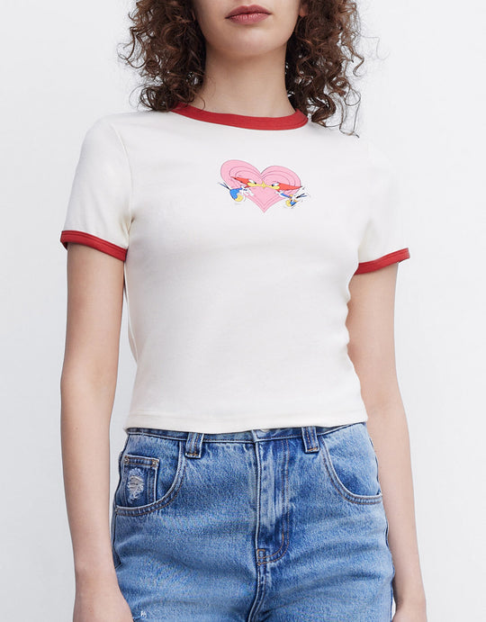 딱따구리 우디 하트 프린트 티셔츠