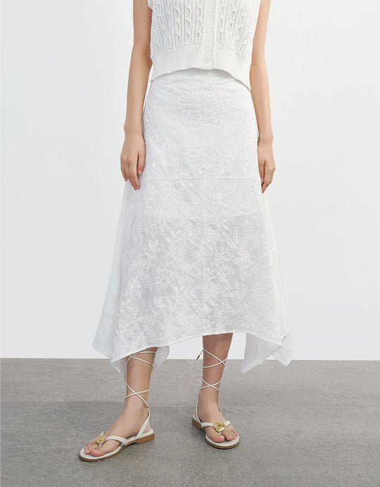 플로럴 자수 언발란스 스커트