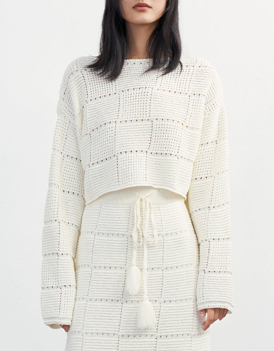 크루넥 그물 스웨터