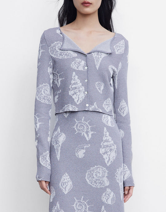 조개 패턴 버튼업 카디건