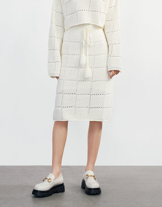 태슬 디테일 니트 스커트