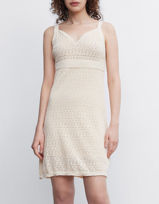 포인텔 V 넥 백리스 슬리브리스 니트 드레스