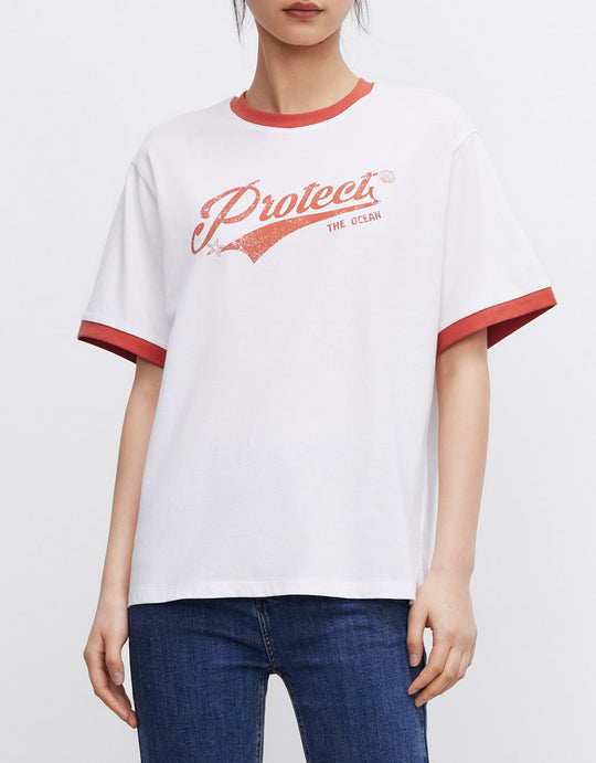 크루넥 레터링 티셔츠