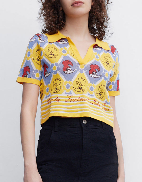 딱따구리 우디 체크 니트 탑