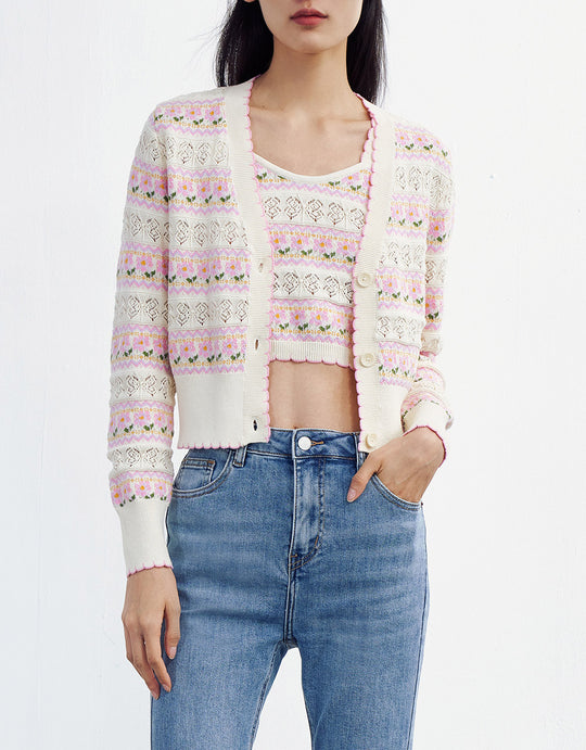 플라워 V넥 가디건