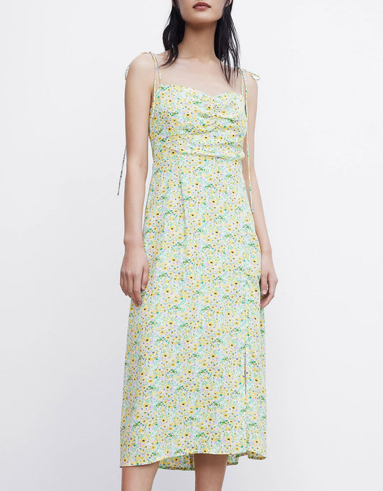 플라워 슬리브리스 드레스