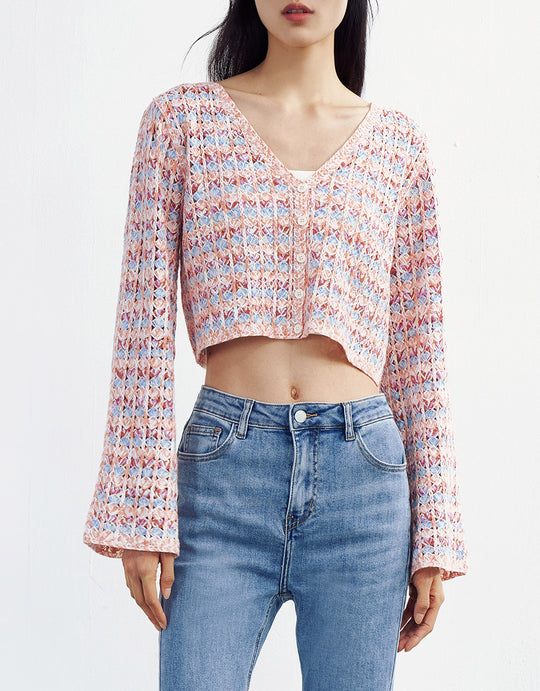 스트라이프 버튼 업 가디건