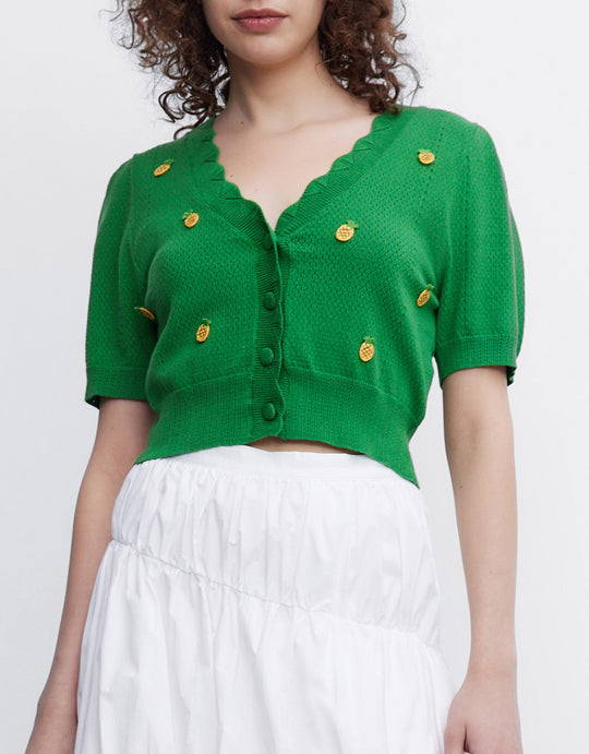 파인애플 디테일 반팔 버튼업 탑