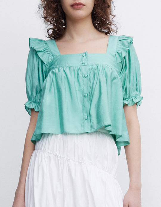 스퀘어넥 퍼프 슬리브 셔츠