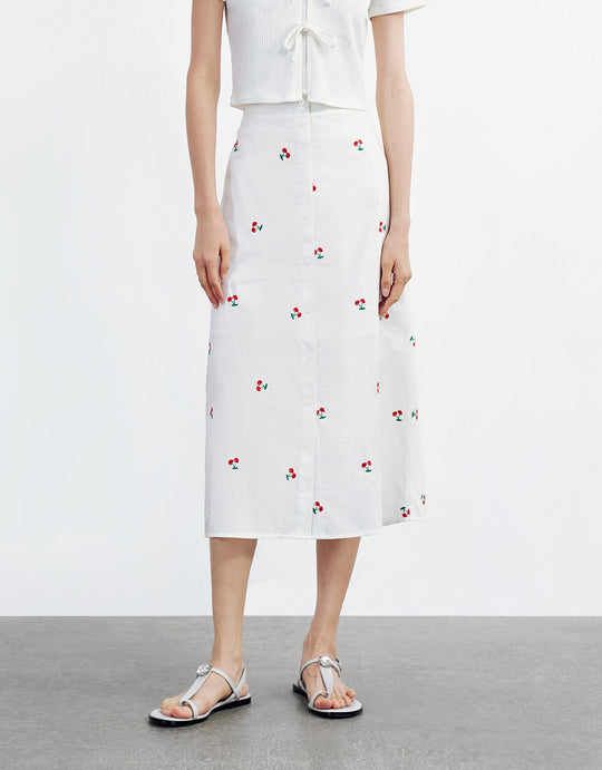 체리 자수 디테일 버튼업 스커트