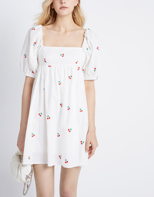 체리 퍼프 슬리브 드레스