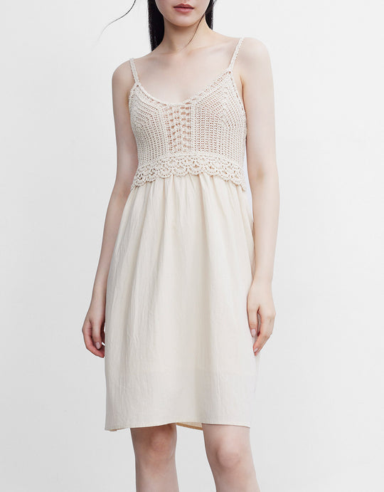 브이넥 패치 니트 캐미 드레스