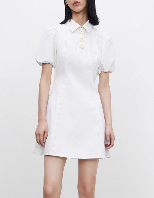 퍼프 소매 데님 드레스