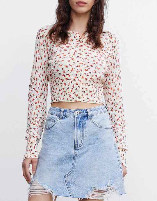 플로럴 버튼업 니트 가디건