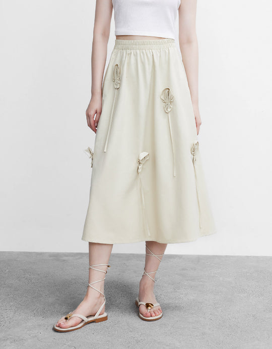 3D 플로럴 미디 스커트