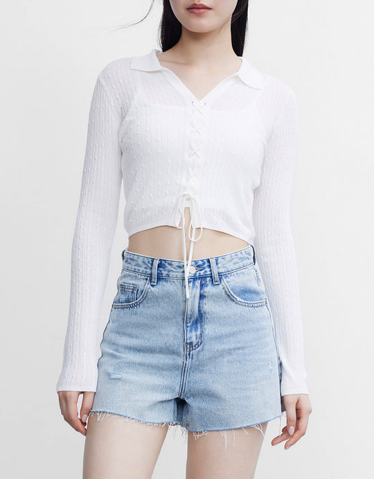 레이스업 크롭 니트 탑