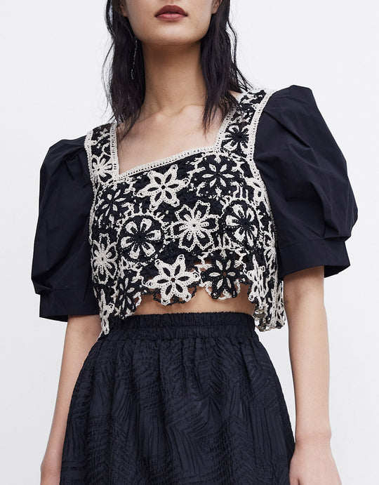 스퀘어넥 니트 티셔츠