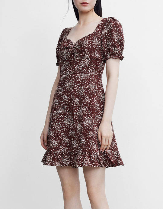 올오버 프린트 밑단 프릴 드레스