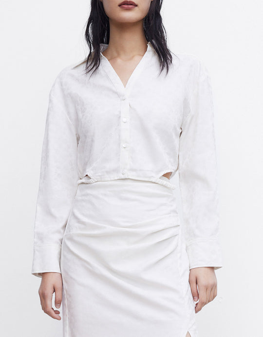 V넥 버튼업 크롭 셔츠