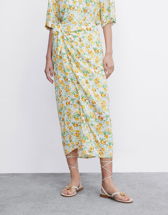 올오버 프린트 미디 스커트