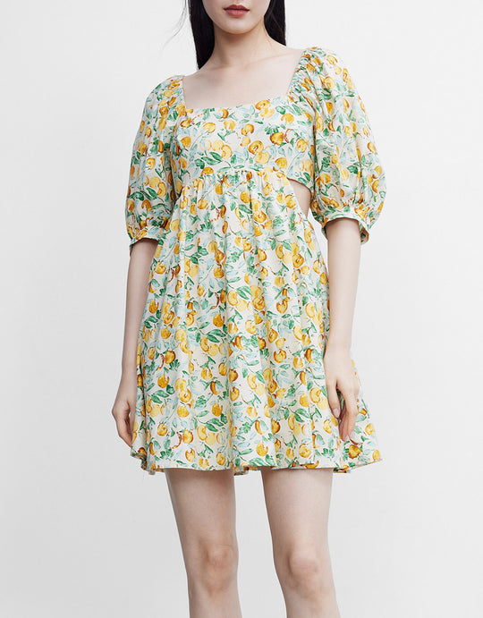 컷아웃 플라워 프린트 드레스