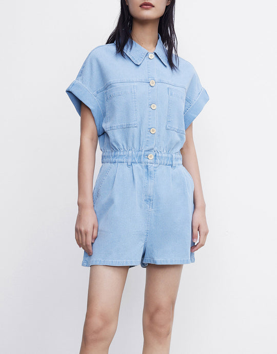 반팔 데님 점프슈트