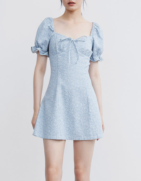 퍼프 슬리브 데님 드레스