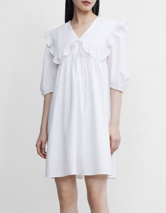 V넥 퍼프 슬리브 드레스