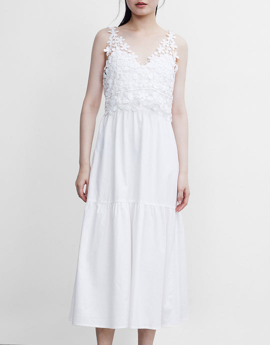 슬리브리스 V넥 데님 드레스