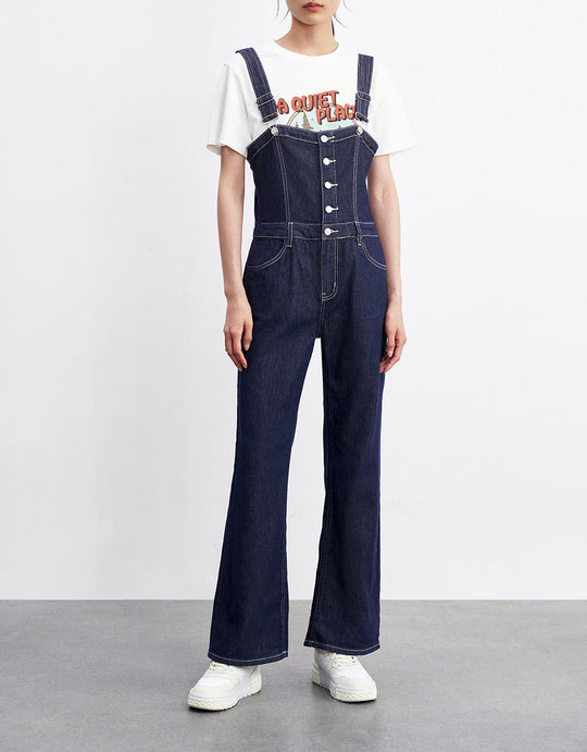 롱 데님 점프수트