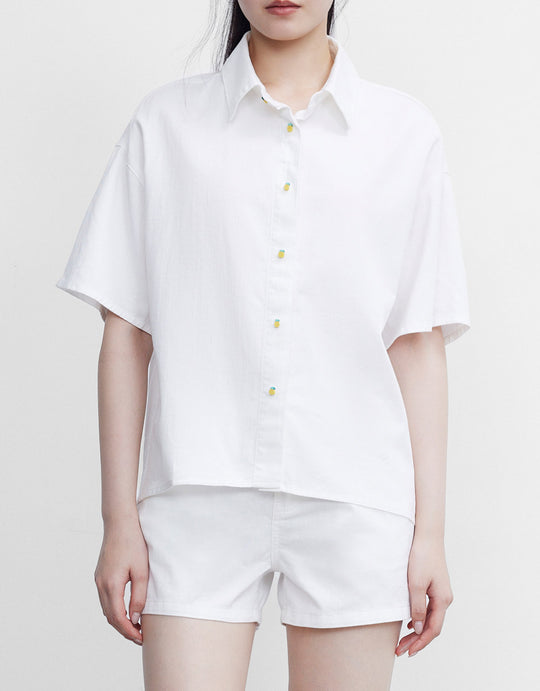 파인애플 버튼 데님 셔츠