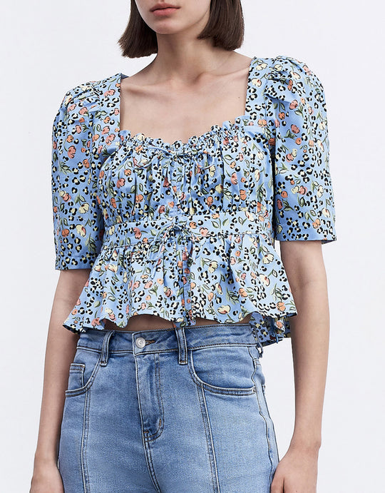 리본 주름 시식 블라우스